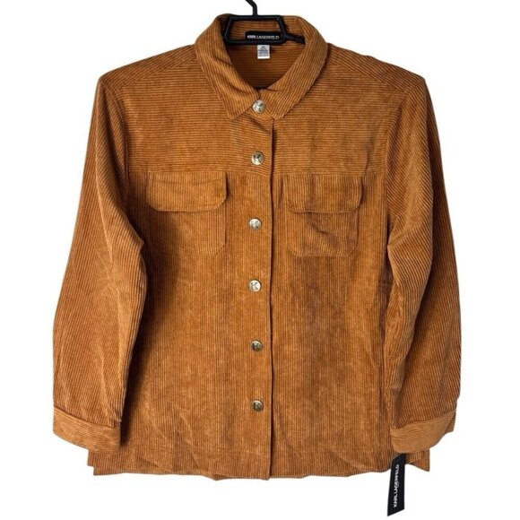 Karl Lagerfeld Paris Women's M Snap Corduroy Shacket Roasted Pecan NWT - Picture 2 of 15